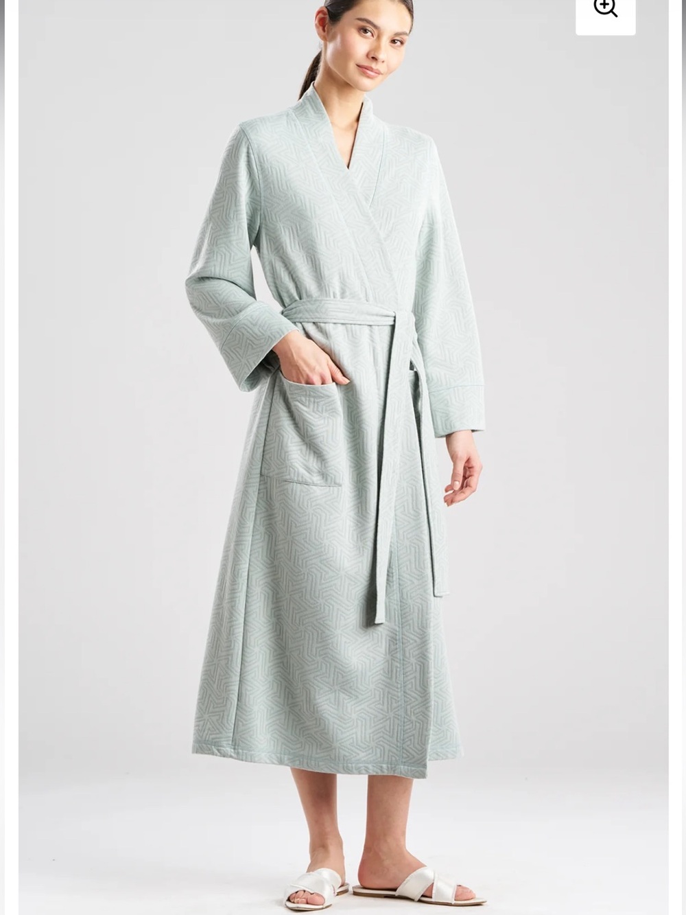 Natori Quilted Geo Knit Jacquard Robe in Opal NWT
